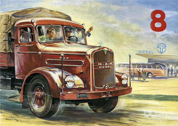 1951年,匹配了V8发动机的曼恩F8卡车，可达180 马力。.jpg